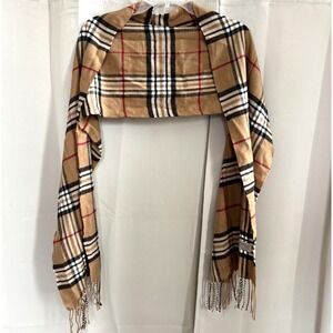 Cashmere Feel Plaid Scarf Italy Design Fringe Preppy Academia Quiet Luxe 18456x